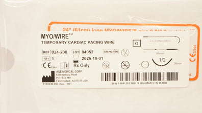 A&E Medical 024-200 2-0 Myo/Wire Temporary Cardiac Pacing Wire 1/2c 26x89mmx61cm
